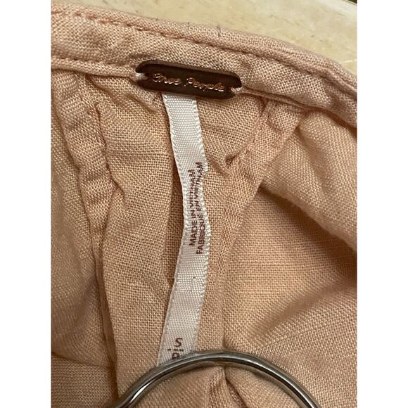 Free People Linen Sleeveless Blouse Top Women Size Small Tie Front Boho Beige - Picture 3 of 6